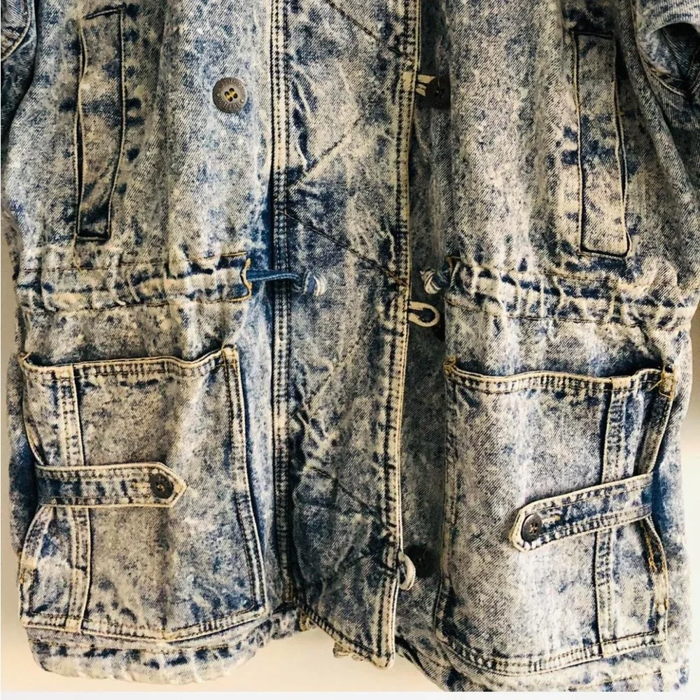 Vintage 80s Authentic Whipp Denim Jacket Acid Wash Long Oversized Toggle Closure - Picture 3 of 4